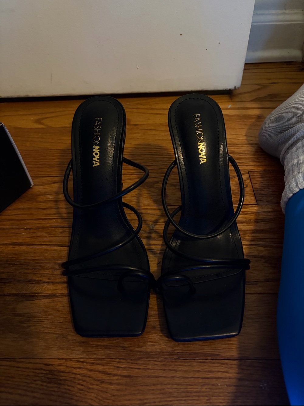 Fashion Nova Black Multi-Strap Square-Toe Heeled Sandals